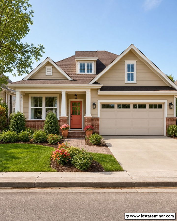 Tan Suburban House With Coral Dutch Door - 30 Tan House Design With Dutch Door Ideas