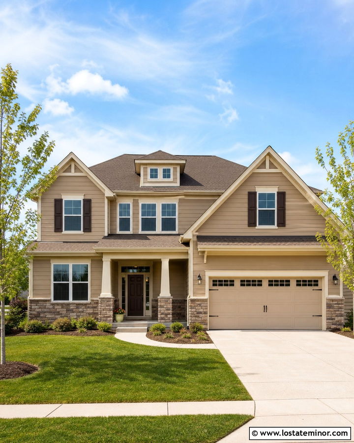 Tan Suburban House With Manufactured Stone Wainscoting - 30 Tan House Design With Wainscoting Ideas