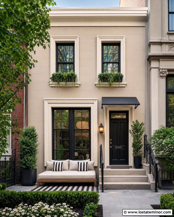 Tan Townhouse With Compact Outdoor Daybed - 30 Tan House Design With Daybed Ideas