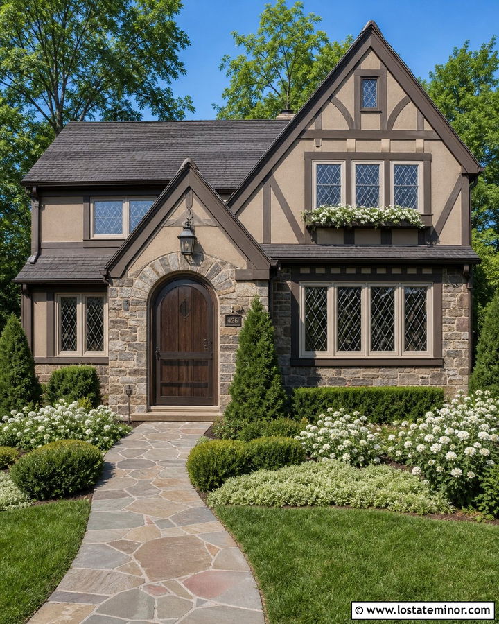 Tan Tudor House With Arched Screen Door - 30 Tan House Design With Screen Door Ideas