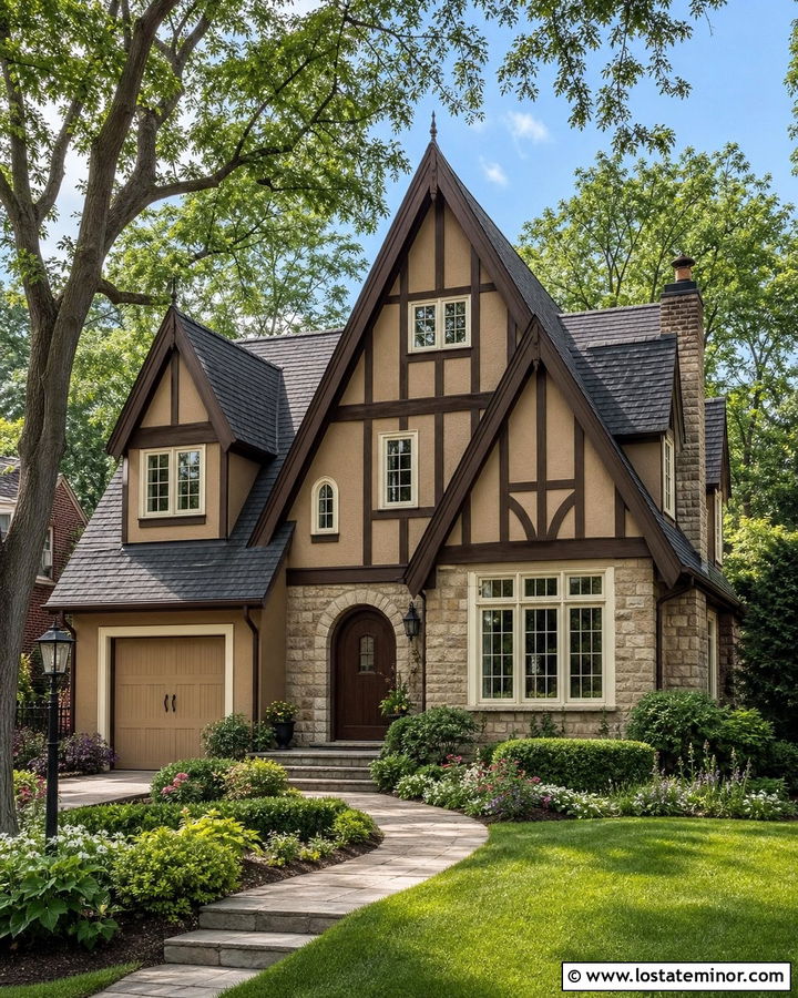 Tan Tudor House With Cross Gables - 30 Tan House Design With Gables Ideas