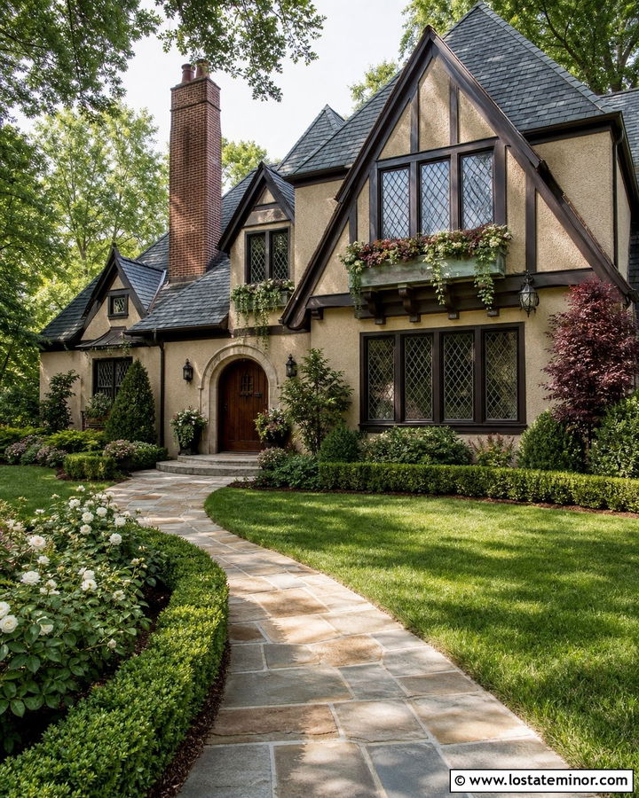 Tan Tudor With Copper Window Boxes - 30 Tan House Design With Window Boxes Ideas