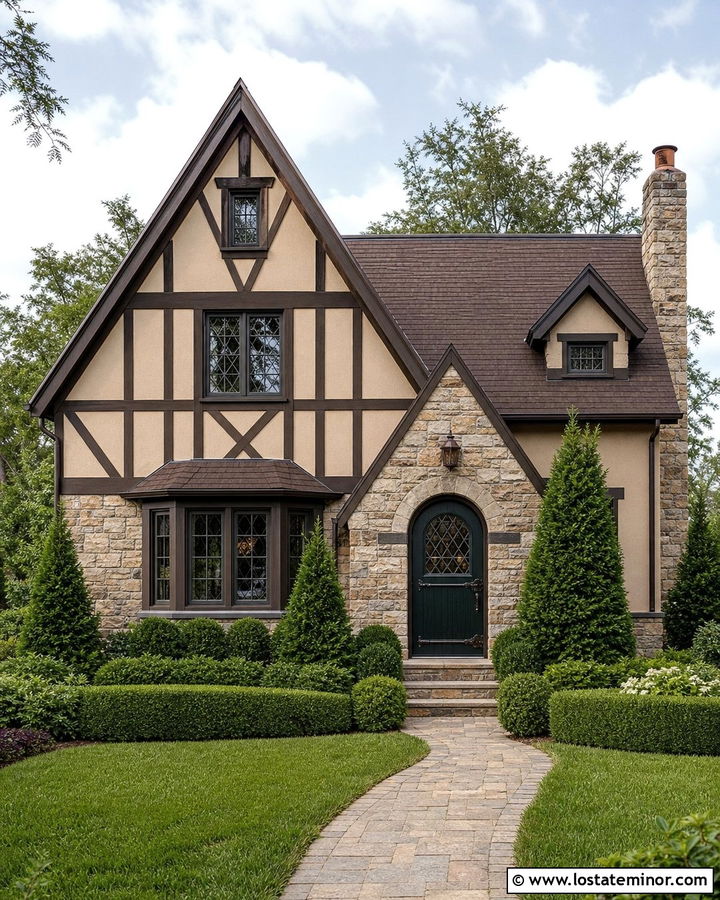 Tan Tudor With Dark Green Dutch Door - 30 Tan House Design With Dutch Door Ideas