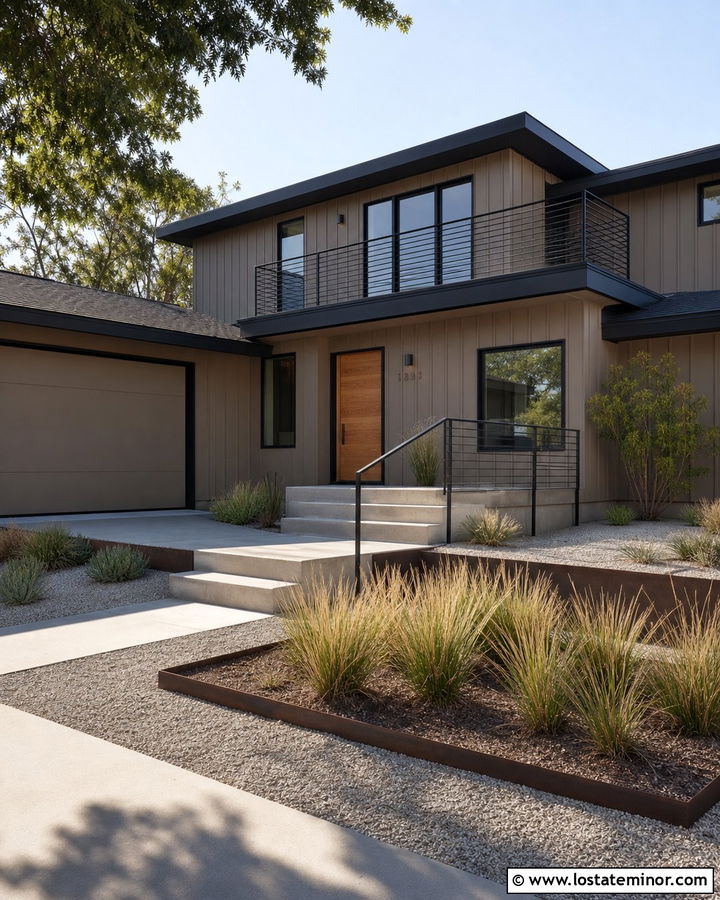 Tan Vertical Siding With Black Windows - 30 Tan House Design With Siding Ideas
