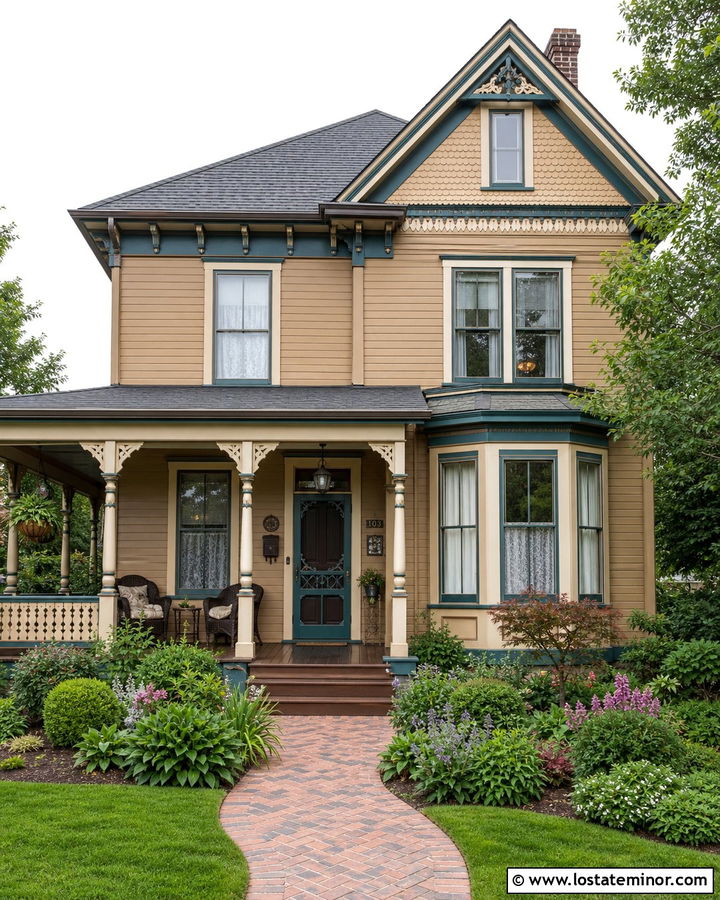 Tan Victorian House With Decorative Screen Door - 30 Tan House Design With Screen Door Ideas