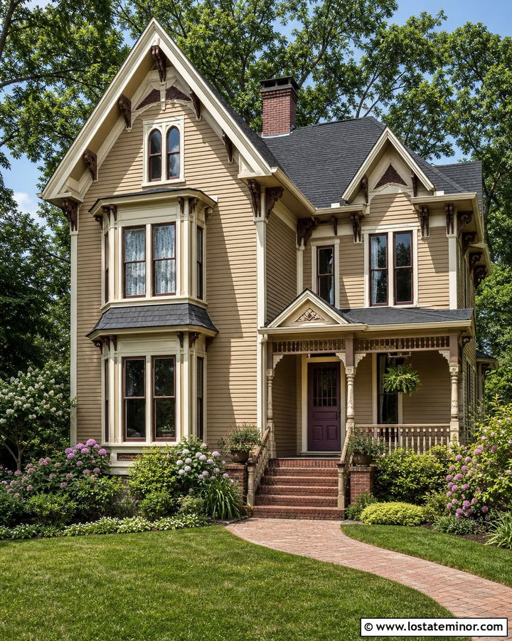 Tan Victorian House With Plum Dutch Door - 30 Tan House Design With Dutch Door Ideas