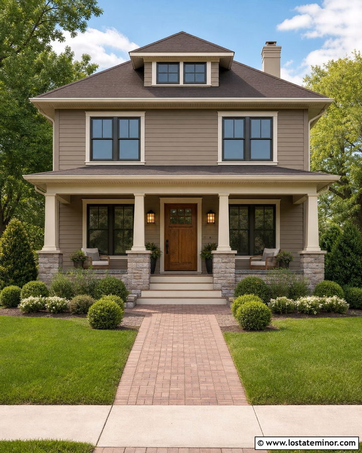 Taupe American Foursquare With Mission Lights - 30 Taupe House Design With Lighting Ideas