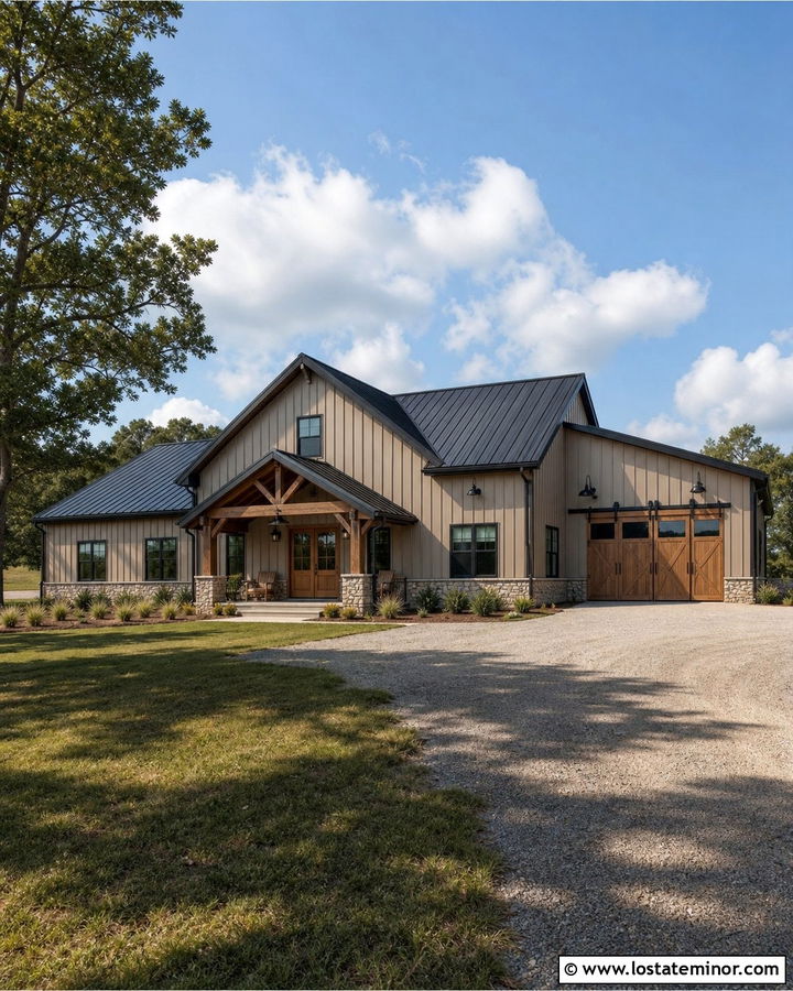 Taupe Barndominium With Oversized Gables - 30 Taupe House Design With Gables Ideas