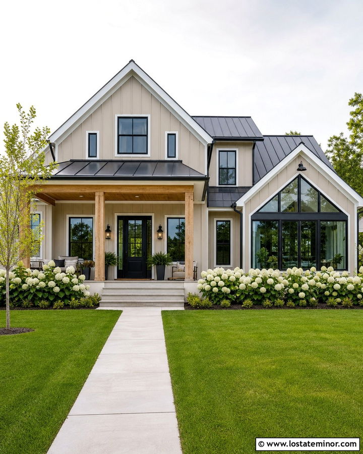 Taupe Board And Batten House With Sunroom - 30 Taupe House Design With Sunroom Ideas