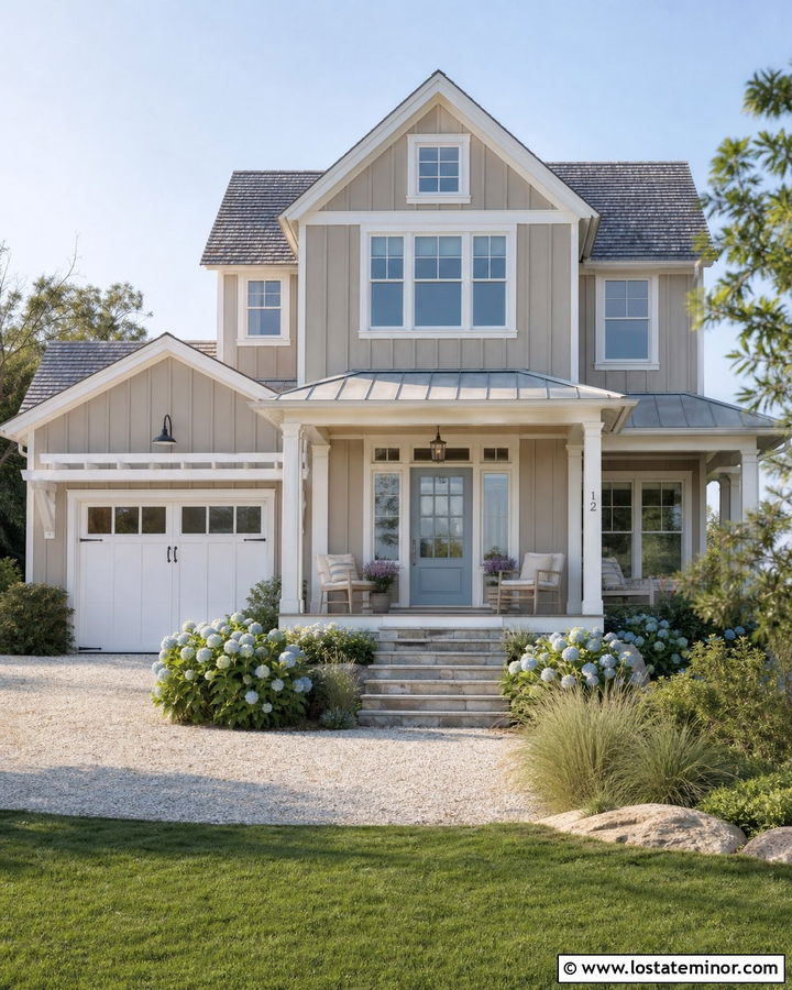 Taupe Board and Batten Coastal House - 30 Taupe House Design With Board and Batten Ideas