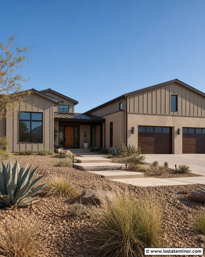 Taupe Board and Batten Desert House - 30 Taupe House Design With Board and Batten Ideas