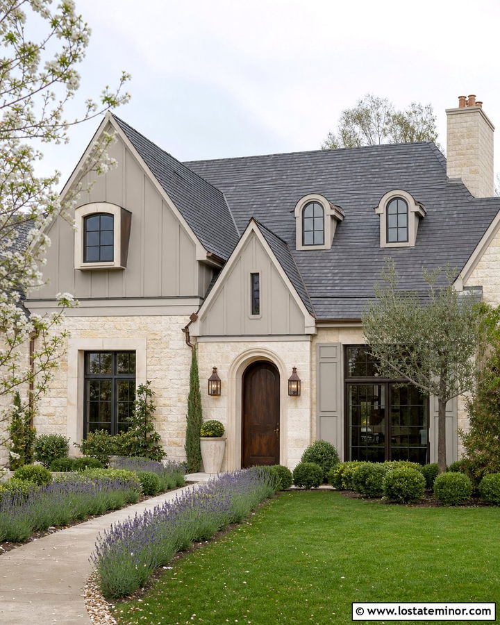 Taupe Board and Batten French Country House - 30 Taupe House Design With Board and Batten Ideas