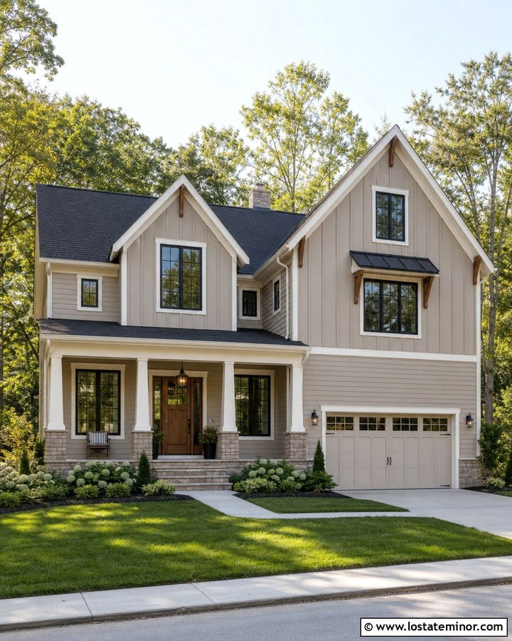 Taupe Board and Batten Gables With Lap Siding - 30 Taupe House Design With Board and Batten Ideas