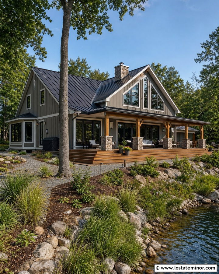 Taupe Board and Batten Lake House - 30 Taupe House Design With Board and Batten Ideas