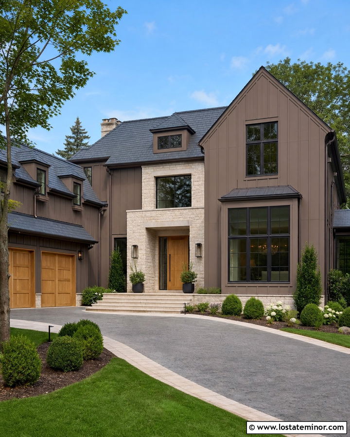 Taupe Board and Batten Luxury House - 30 Taupe House Design With Board and Batten Ideas