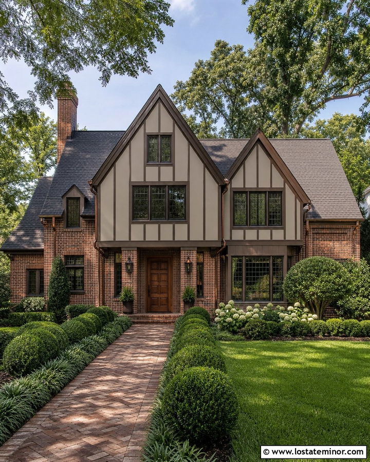 Taupe Board and Batten Tudor Exterior - 30 Taupe House Design With Board and Batten Ideas