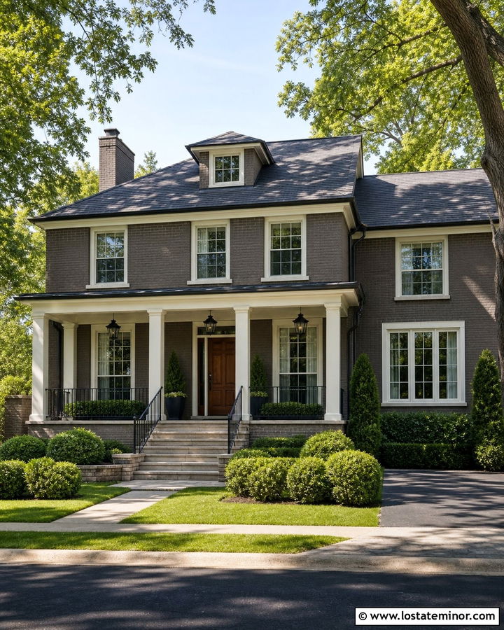 Taupe Brick House With Black Railings - 30 Taupe House Design With Railings Ideas