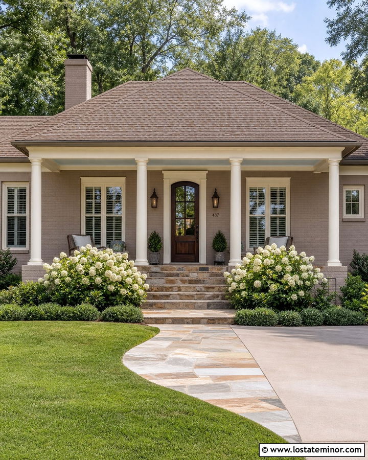 Taupe Brick House With Blue Porch Ceiling - 30 Taupe House Design With Porch Ceiling Ideas