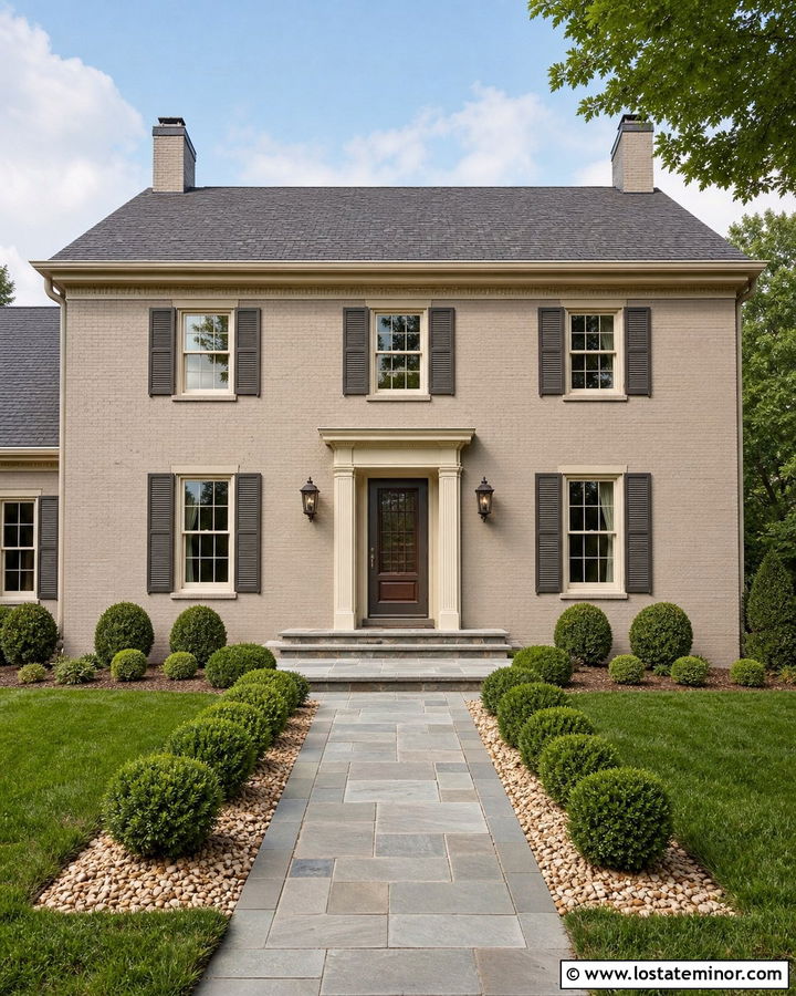 Taupe Brick House With Bronze Storm Door - 30 Taupe House Design With Storm Door Ideas
