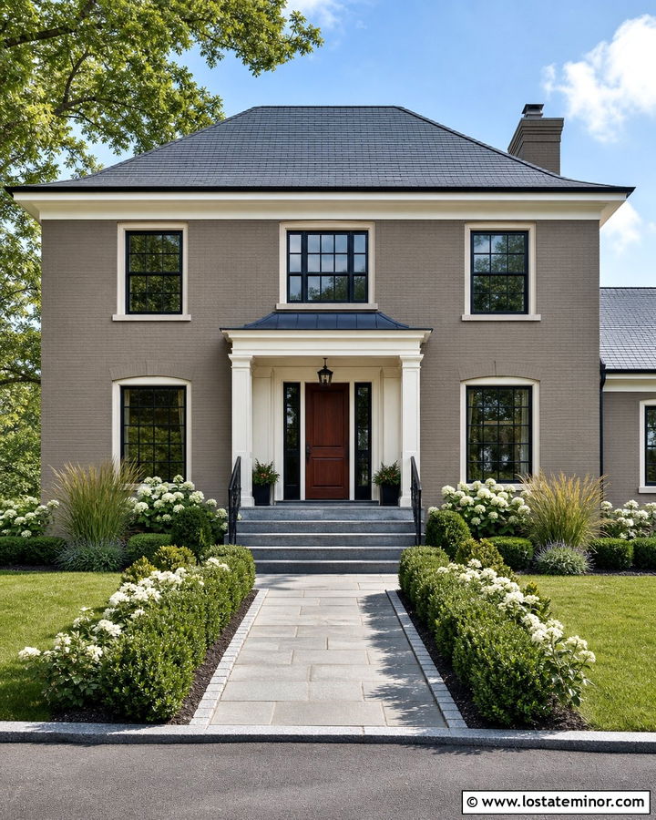 Taupe Brick House With Granite Steps - 30 Taupe House Design With Steps Ideas