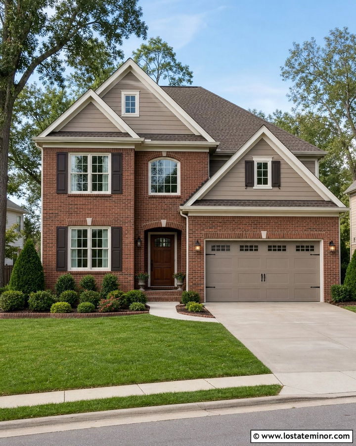 Taupe Brick House With Painted Gables - 30 Taupe House Design With Gables Ideas