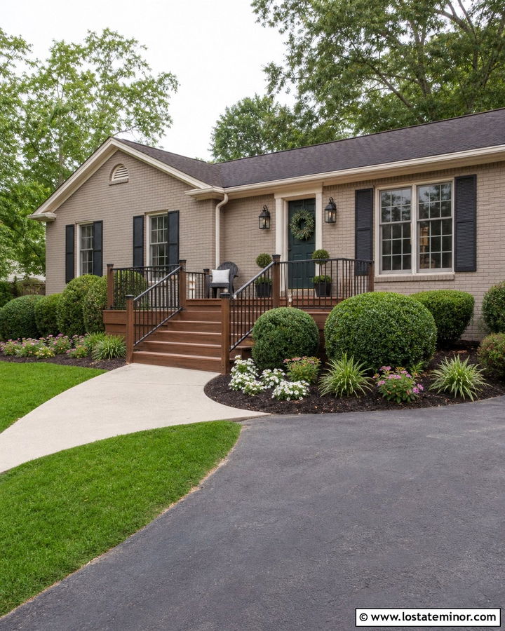 Taupe Brick House With Wood Deck - 30 Taupe House Design With Deck Ideas