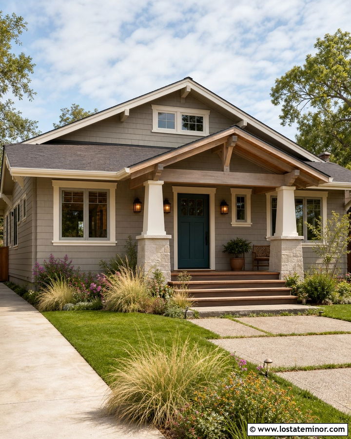 Taupe Bungalow With Cedar Portico - 30 Taupe House Design With Portico Ideas