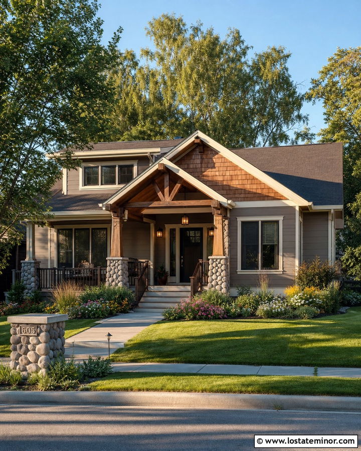 Taupe Bungalow With Cedar Shake Porch - 30 Taupe House Design With Cedar Shake Ideas