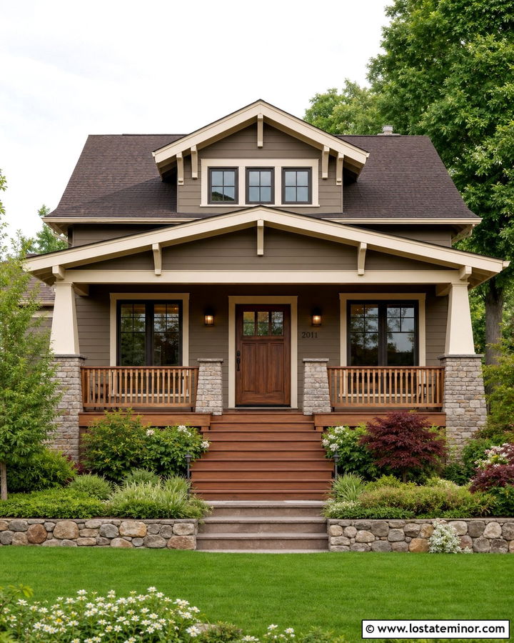 Taupe Bungalow With Craftsman Wainscoting - 30 Taupe House Design With Wainscoting Ideas
