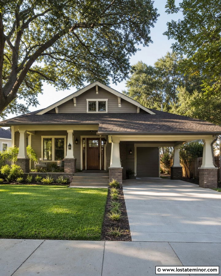 Taupe Bungalow With Front Carport - 30 Taupe House Design With Carport Ideas