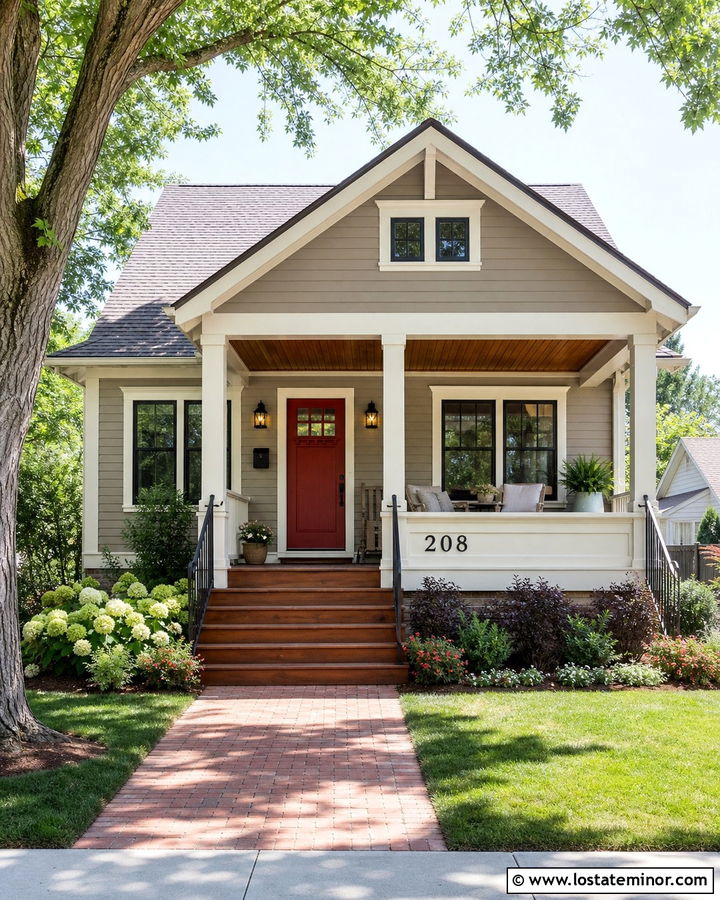 Taupe Bungalow With Numbers On Porch Railing - 30 Taupe House Design With House Numbers Ideas