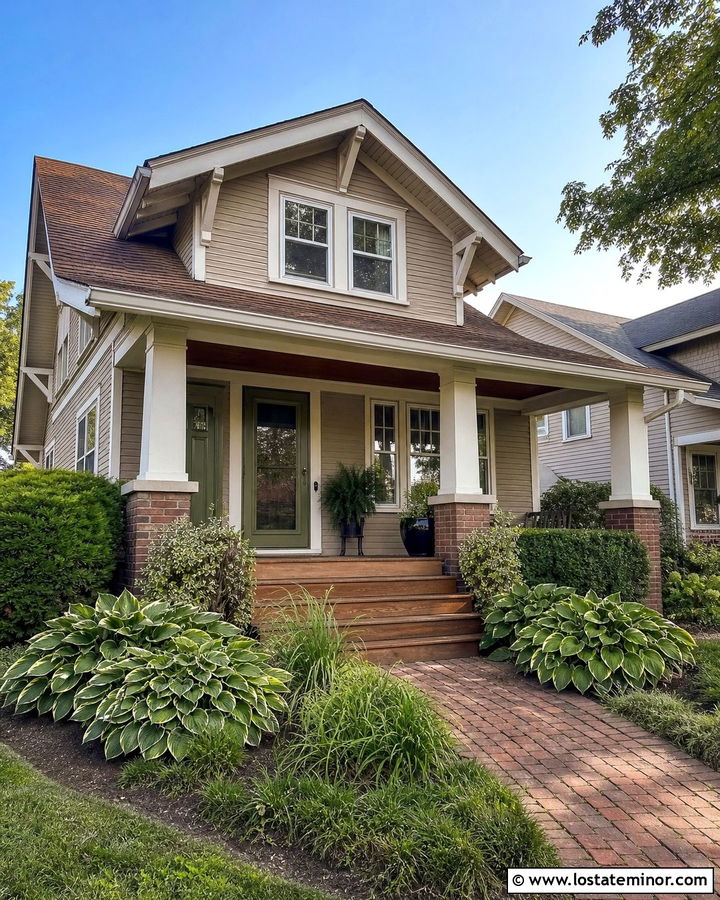 Taupe Bungalow With Olive Storm Door - 30 Taupe House Design With Storm Door Ideas