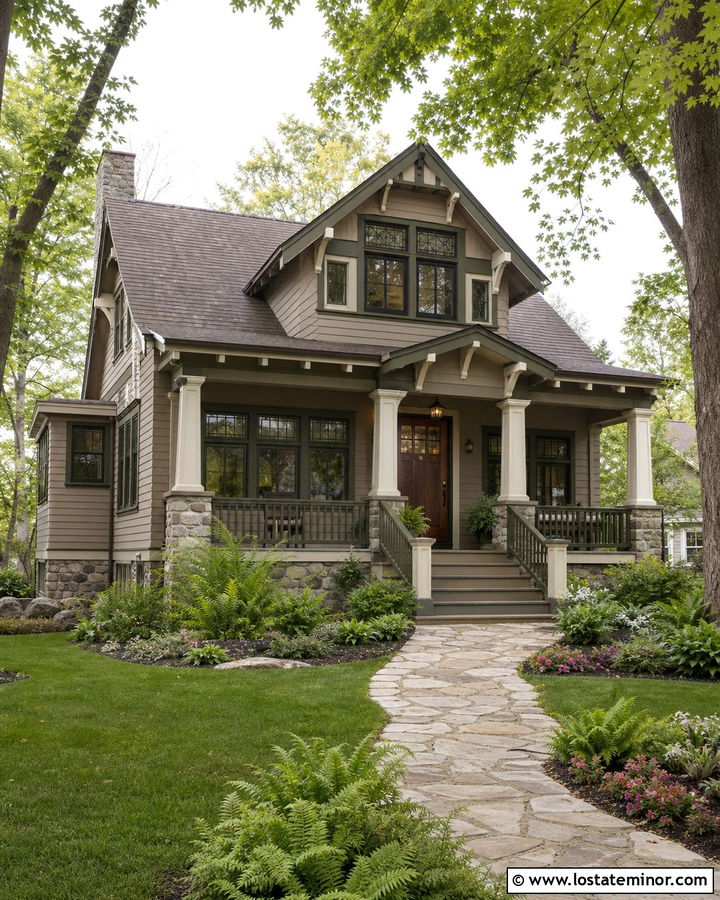 Taupe Bungalow With Olive Trim - 30 Taupe House Design With Trim Ideas
