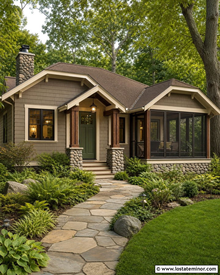 Taupe Bungalow With Screened Sunroom - 30 Taupe House Design With Sunroom Ideas