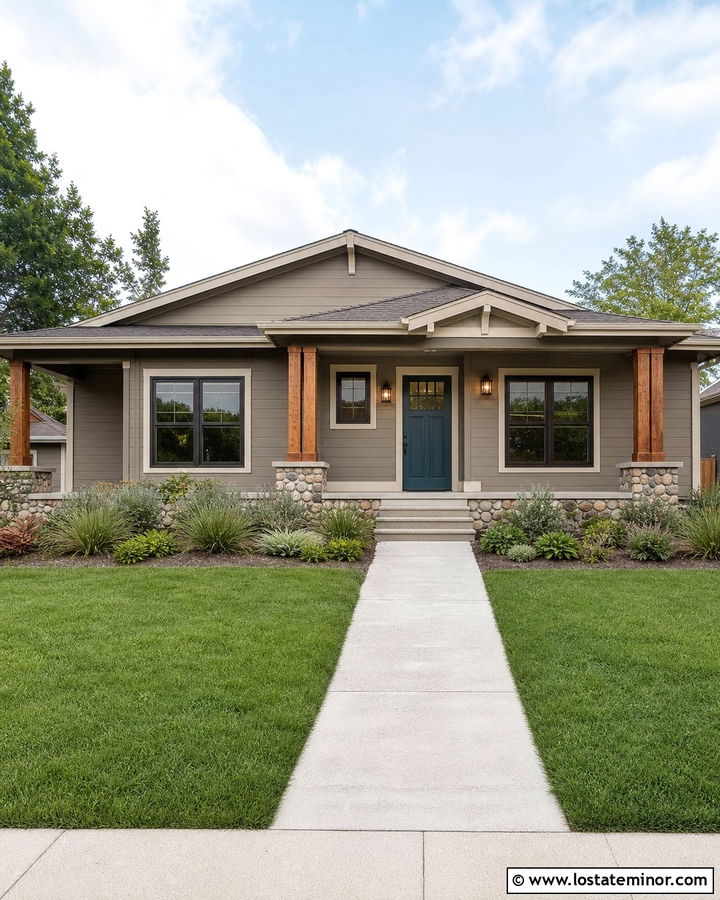 Taupe Bungalow With Teal Dutch Door - 30 Taupe House Design With Dutch Door Ideas