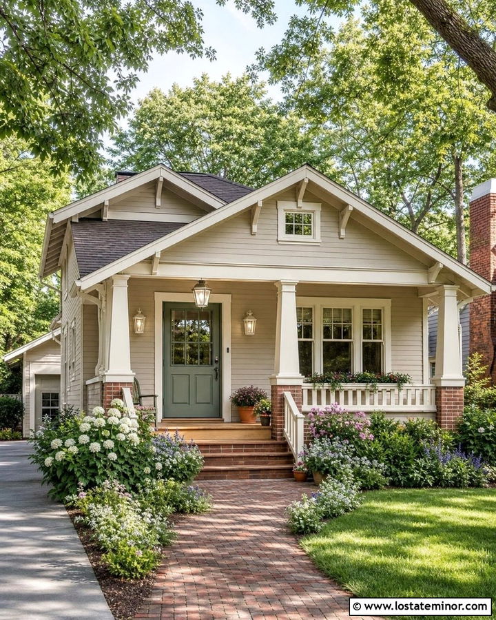 Taupe Bungalow With White Lanterns - 30 Taupe House Design With Light Fixtures Ideas