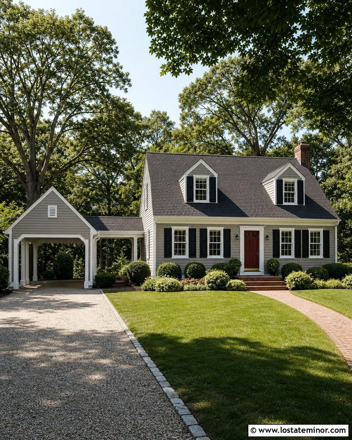 Taupe Cape Cod House With Detached Carport - 30 Taupe House Design With Carport Ideas