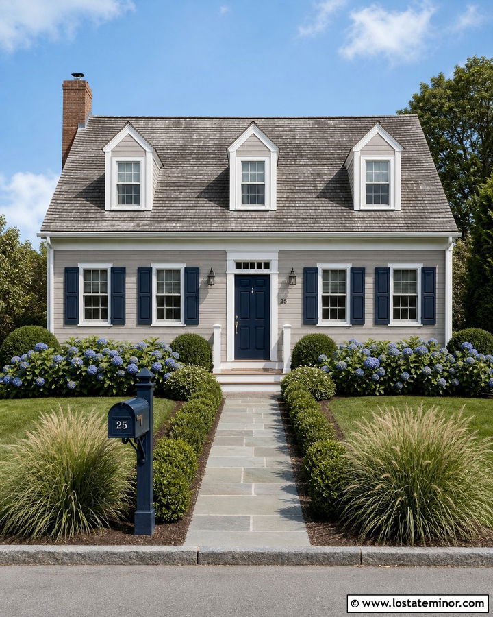Taupe Cape Cod House With Navy Mailbox - 30 Taupe House Design With Mailbox Ideas
