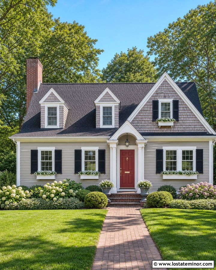Taupe Cape Cod House With Shingles - 30 Taupe House Design With Shingles Ideas