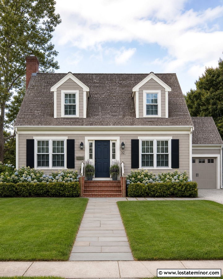 Taupe Cape Cod House With White Trim - 30 Taupe House Design With Trim Ideas