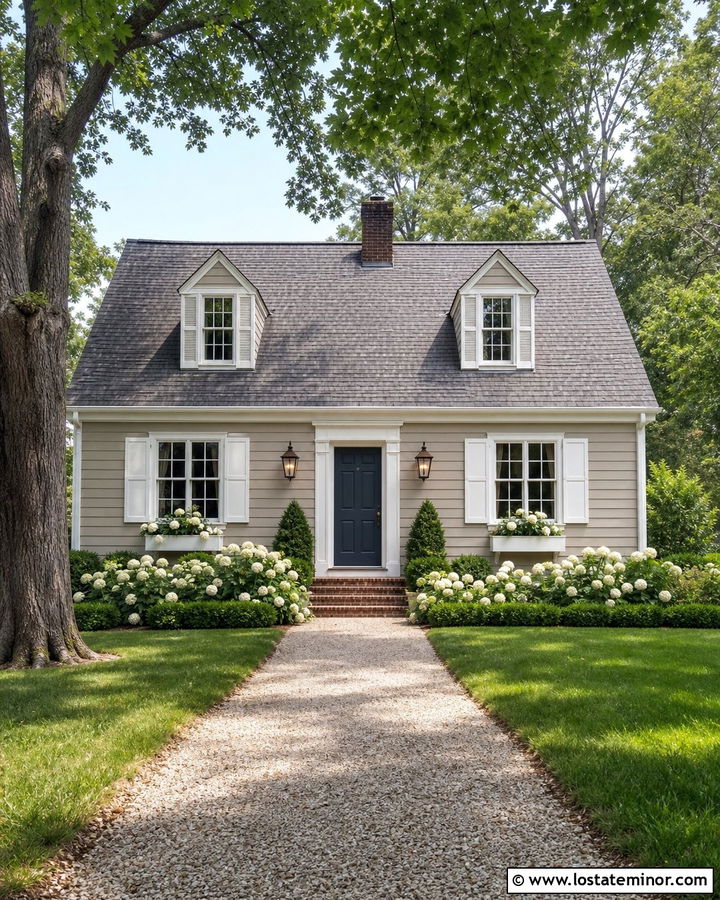 Taupe Cape Cod With Brass Porch Lights - 30 Taupe House Design With Lighting Ideas