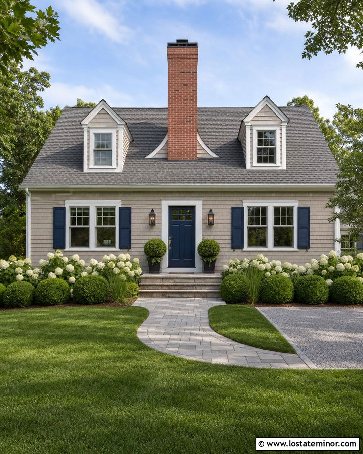 Taupe Cape Cod With Center Chimney - 30 Taupe House Design With Chimney Ideas