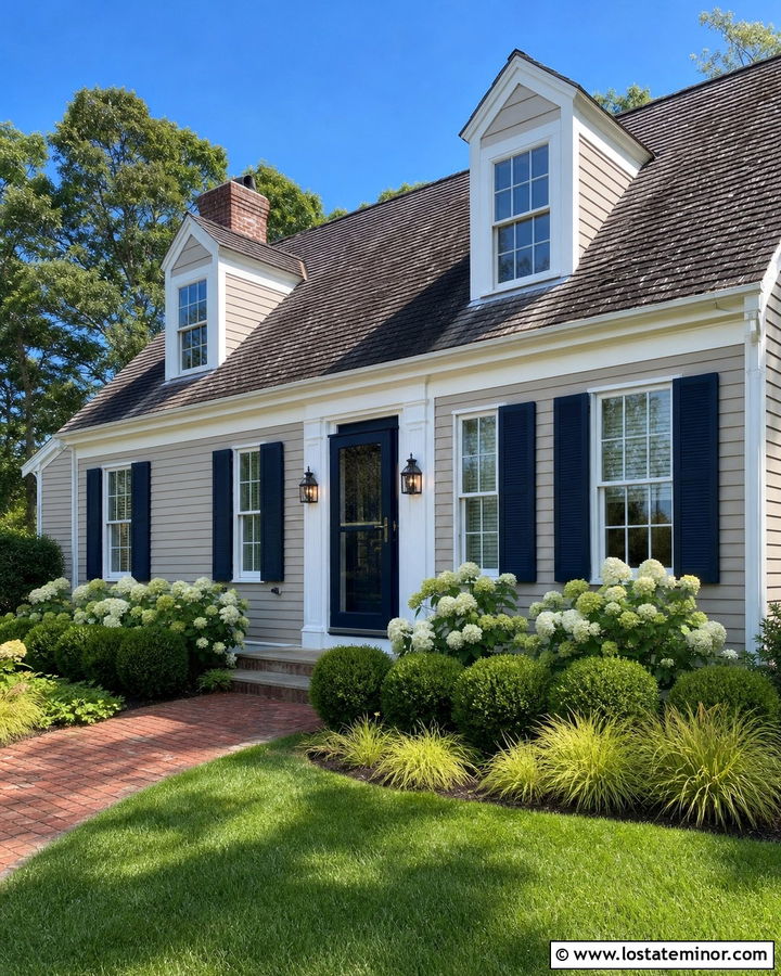 Taupe Cape Cod With Navy Storm Door - 30 Taupe House Design With Storm Door Ideas