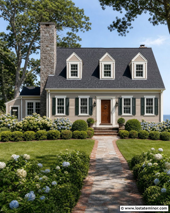 Taupe Cape Cod With Stone Chimney - 30 Taupe House Design With Stone Accents Ideas