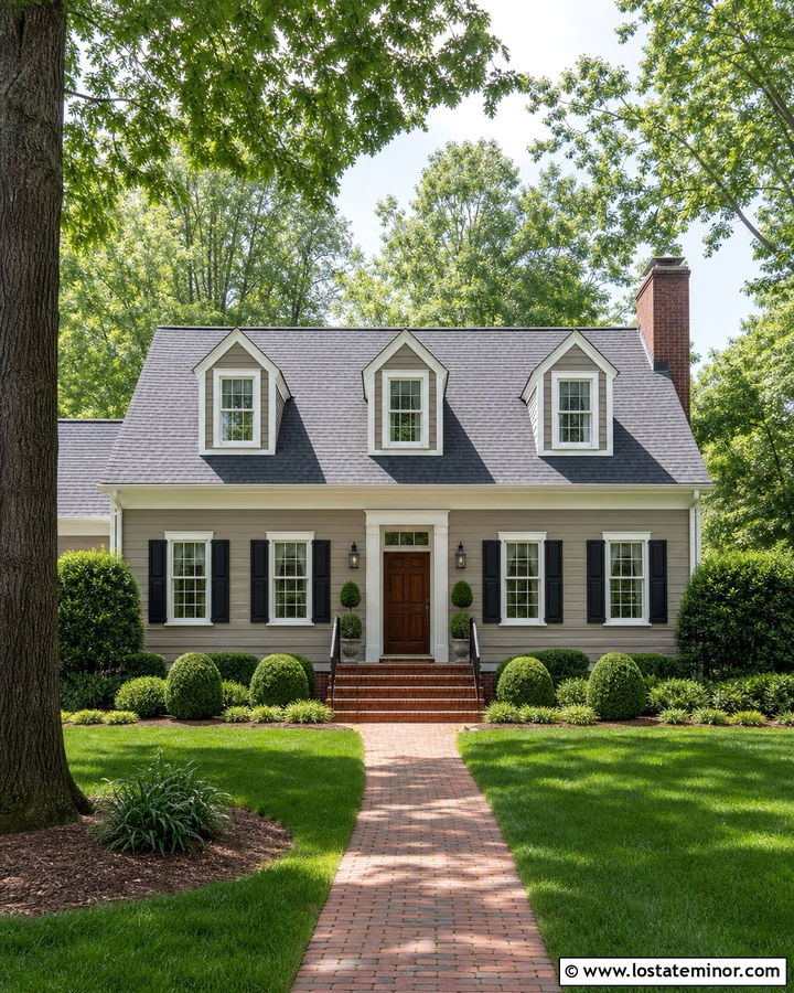 Taupe Cape Cod With White Gable Dormers - 30 Taupe House Design With Dormers Ideas