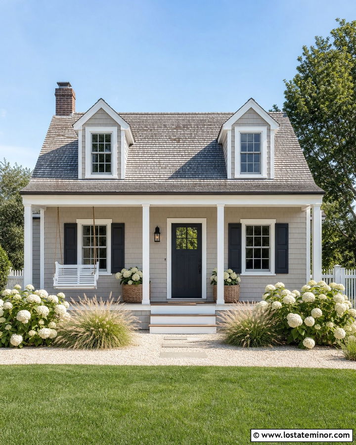 Taupe Cape Cod With White Rope Swing - 30 Taupe House Design With Swing Ideas