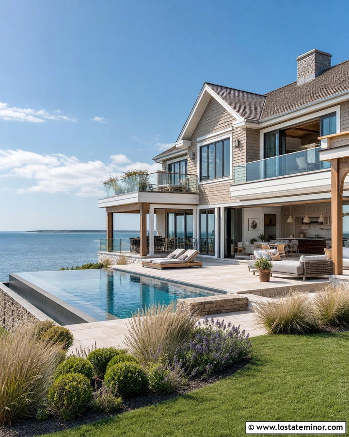 Taupe Coastal House With Infinity Pool - 30 Taupe House Design With Swimming Pool Ideas