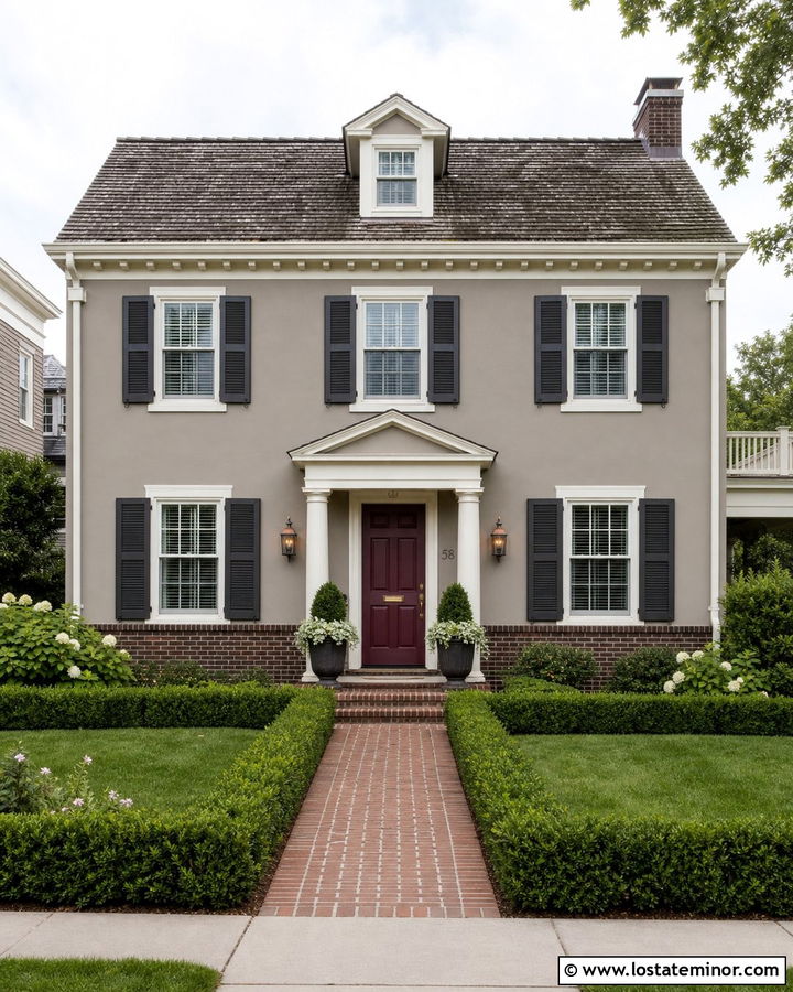 Taupe Colonial With Brick Wainscoting - 30 Taupe House Design With Wainscoting Ideas