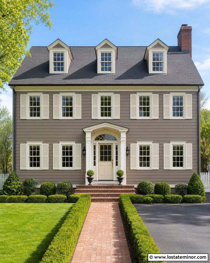 Taupe Colonial With Cream Dutch Door - 30 Taupe House Design With Dutch Door Ideas
