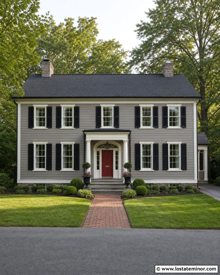 Taupe Colonial With Symmetrical Roof - 30 Taupe House Design With Roof Ideas